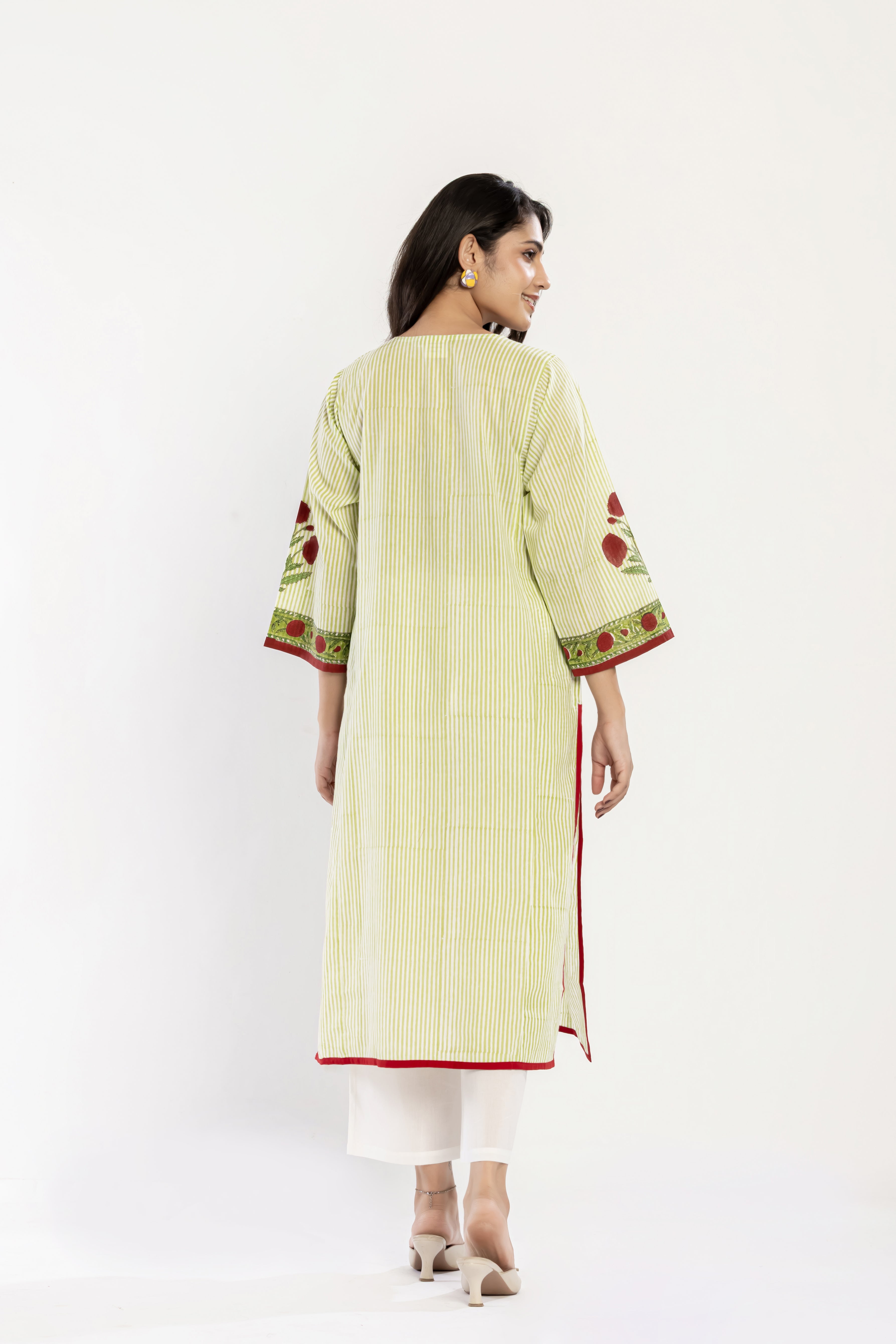 Green Stripes Cotton Kurti (Dupatta included)