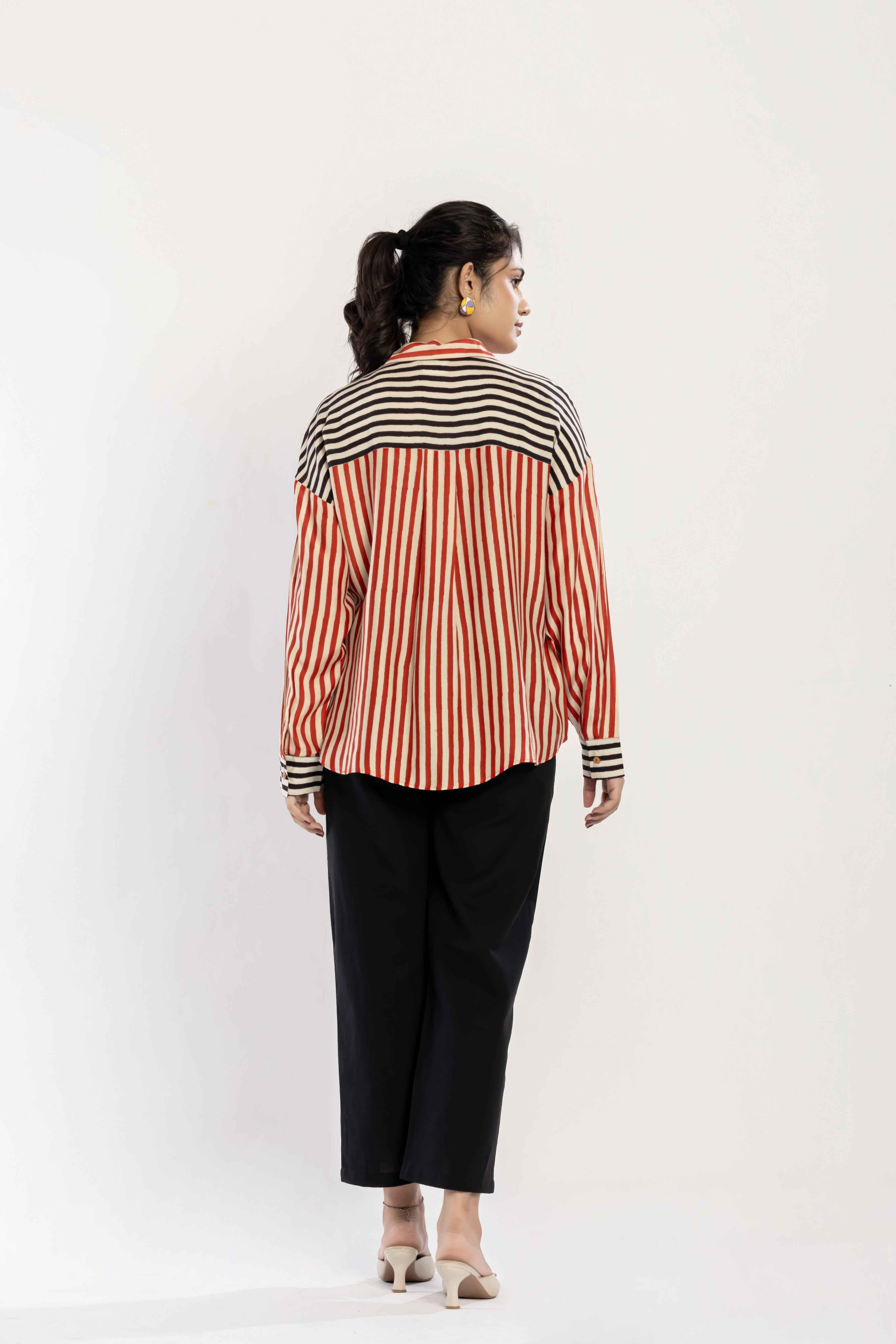 Striped Cotton Muslin Shirt (Red)