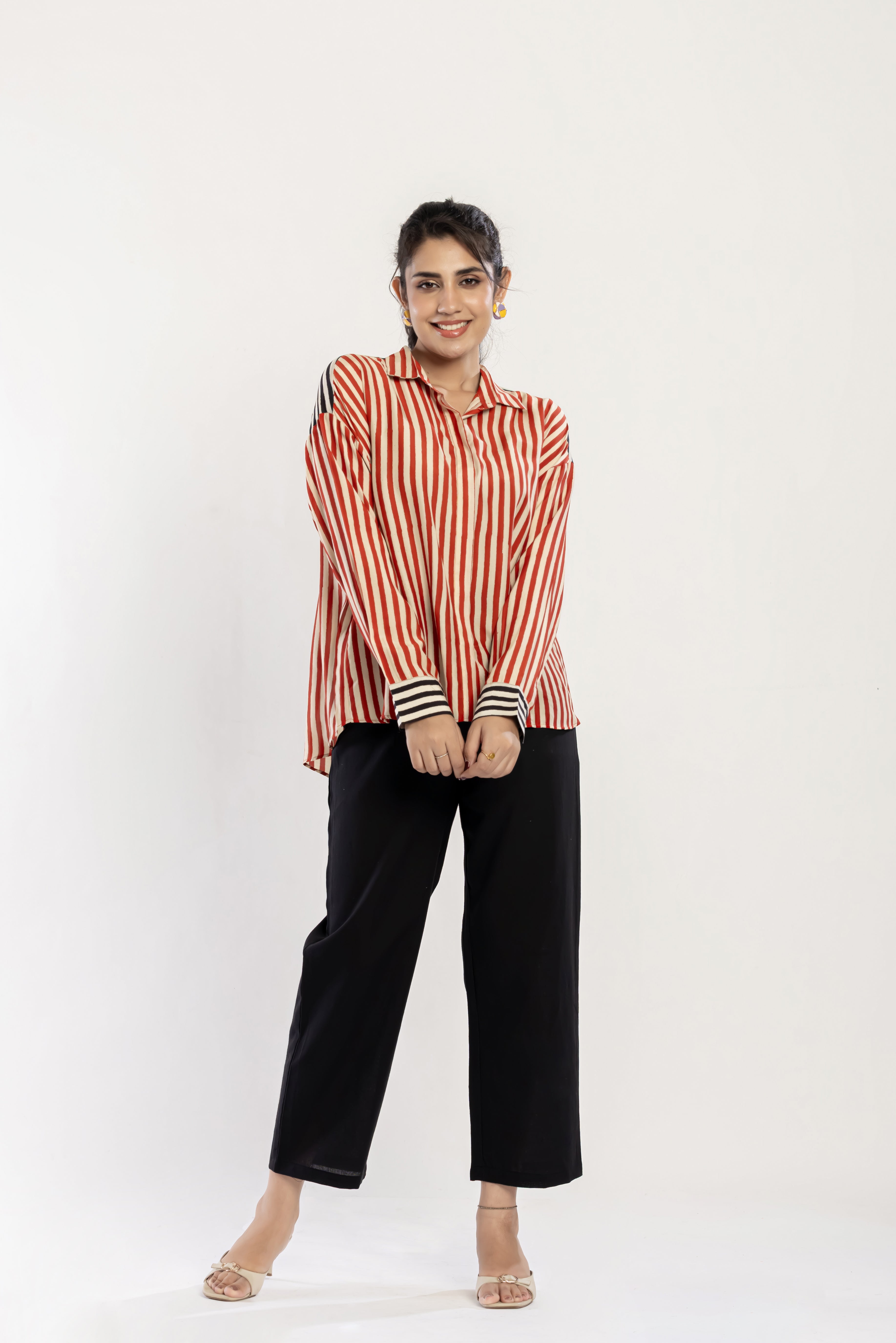 Striped Cotton Muslin Shirt (Red)