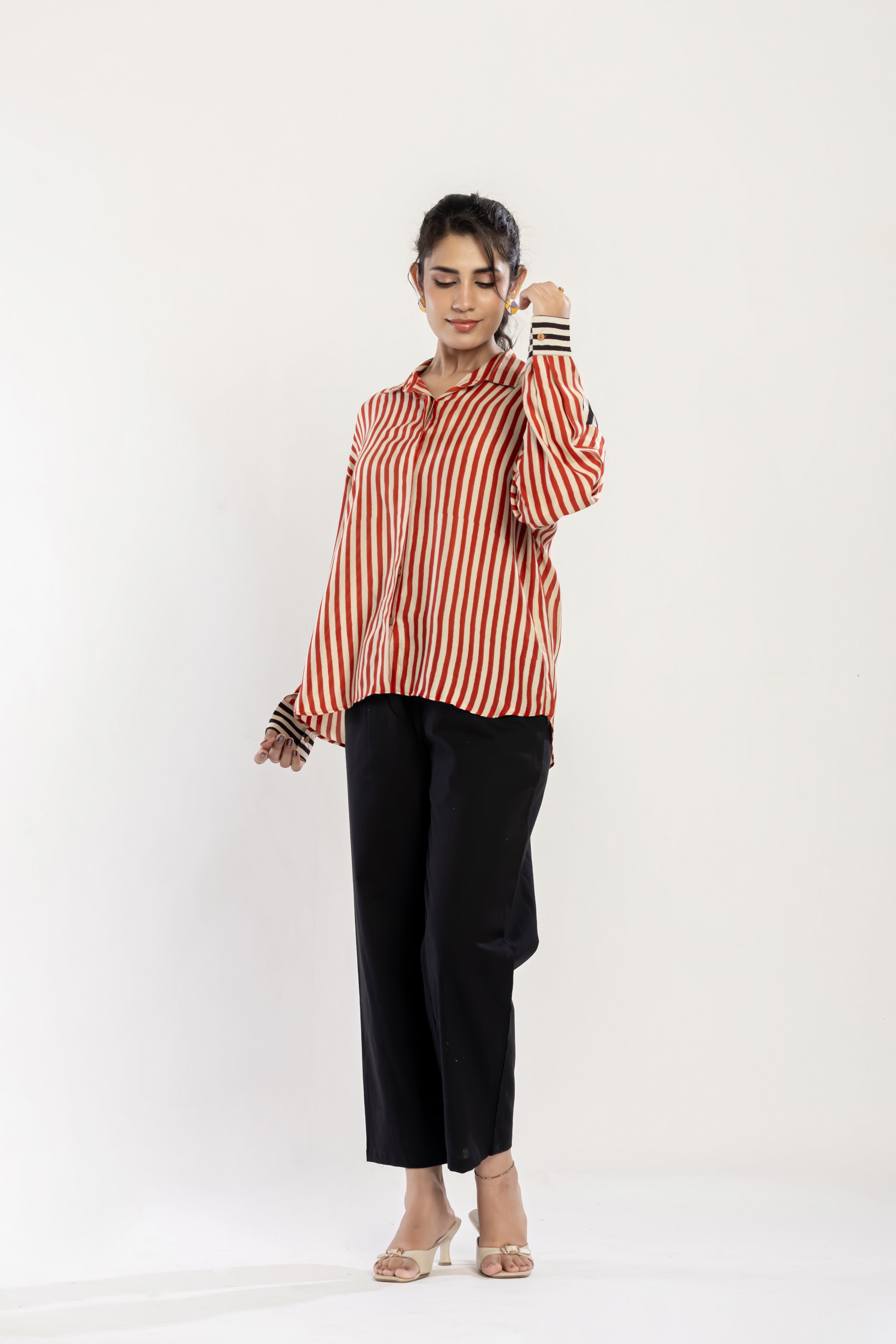 Striped Cotton Muslin Shirt (Red)