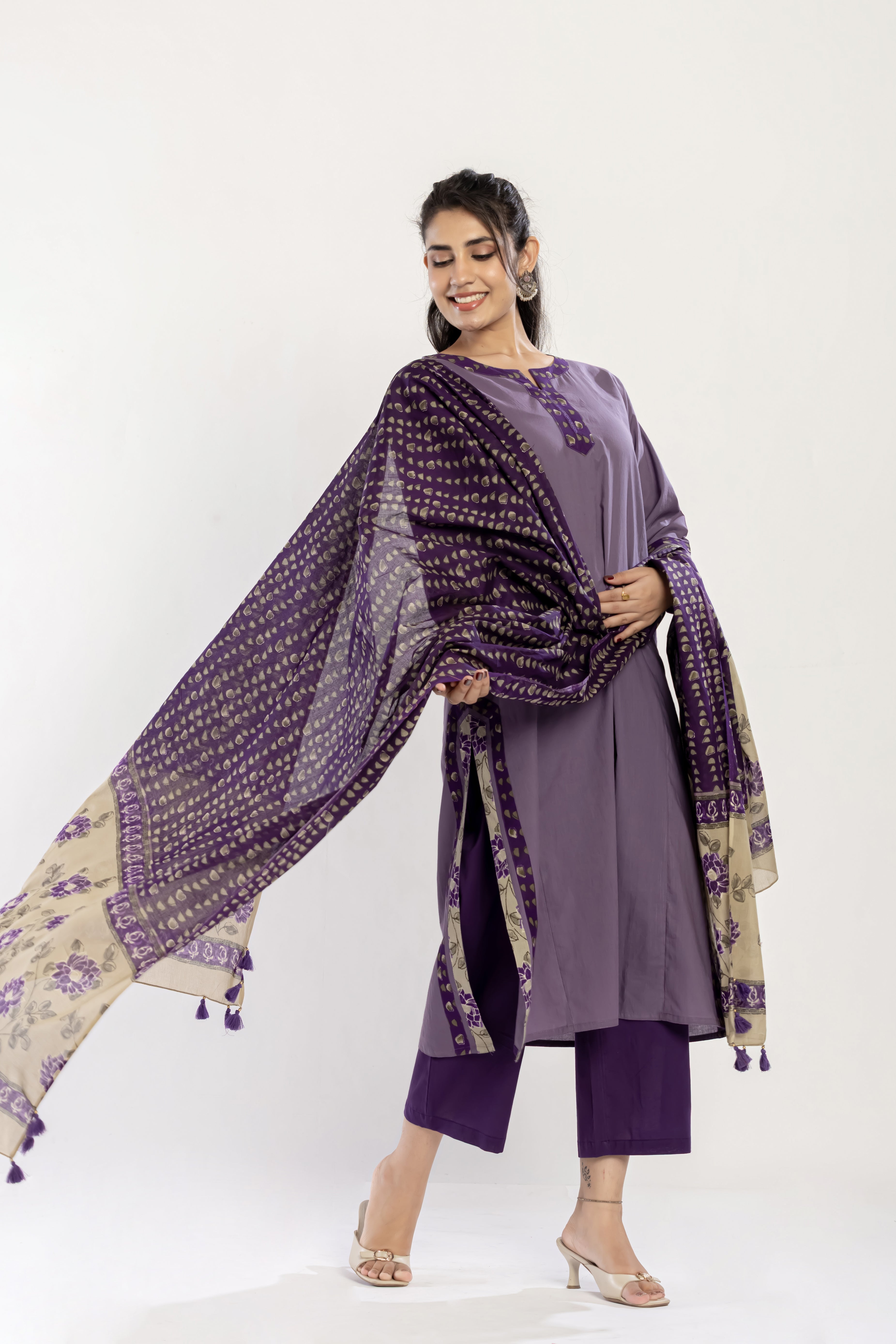 Printed Cotton Kurti (Set of 3) (Pants and dupatta included)