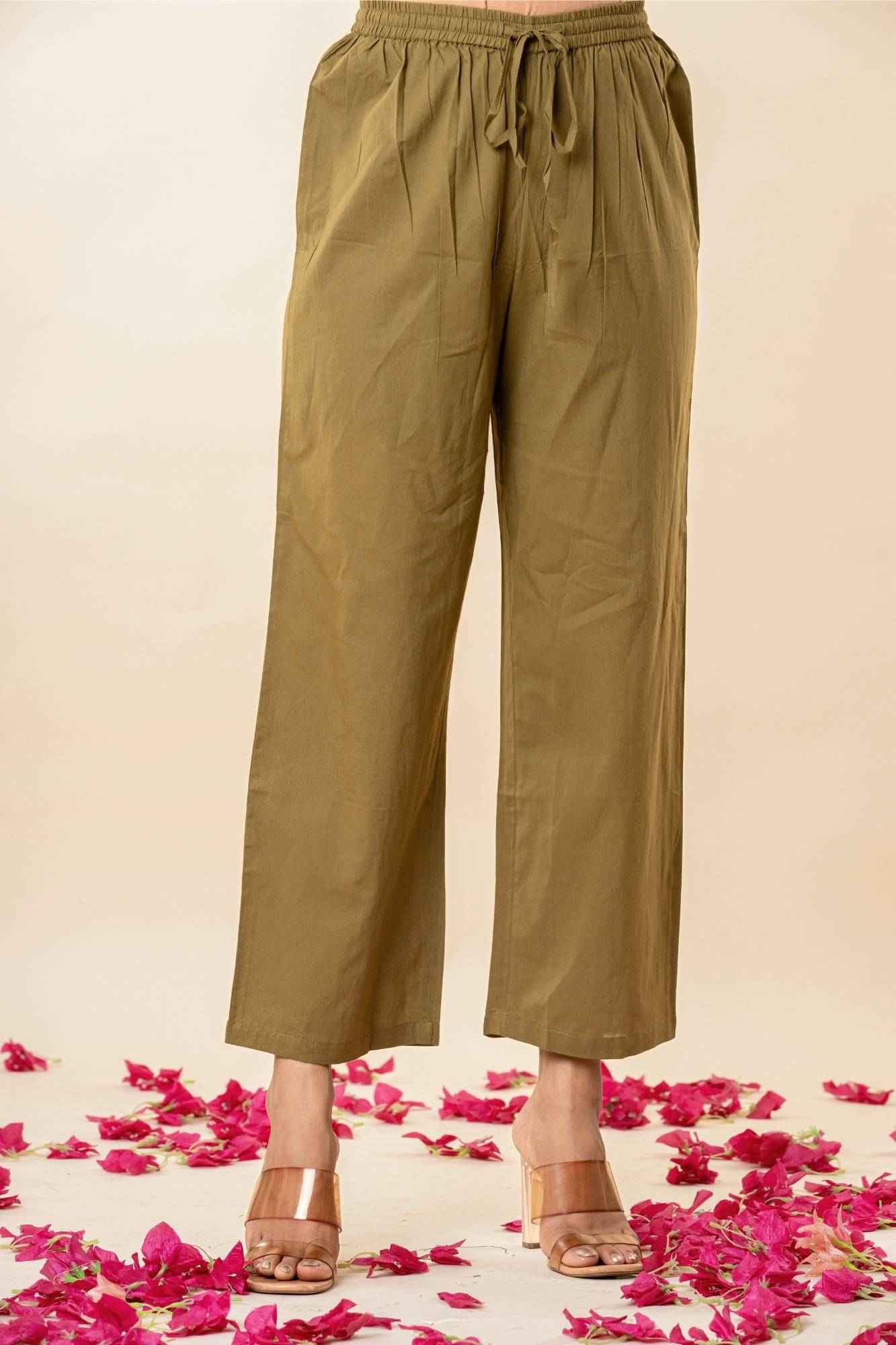 Olive Gathered Kurta Set with Tassels