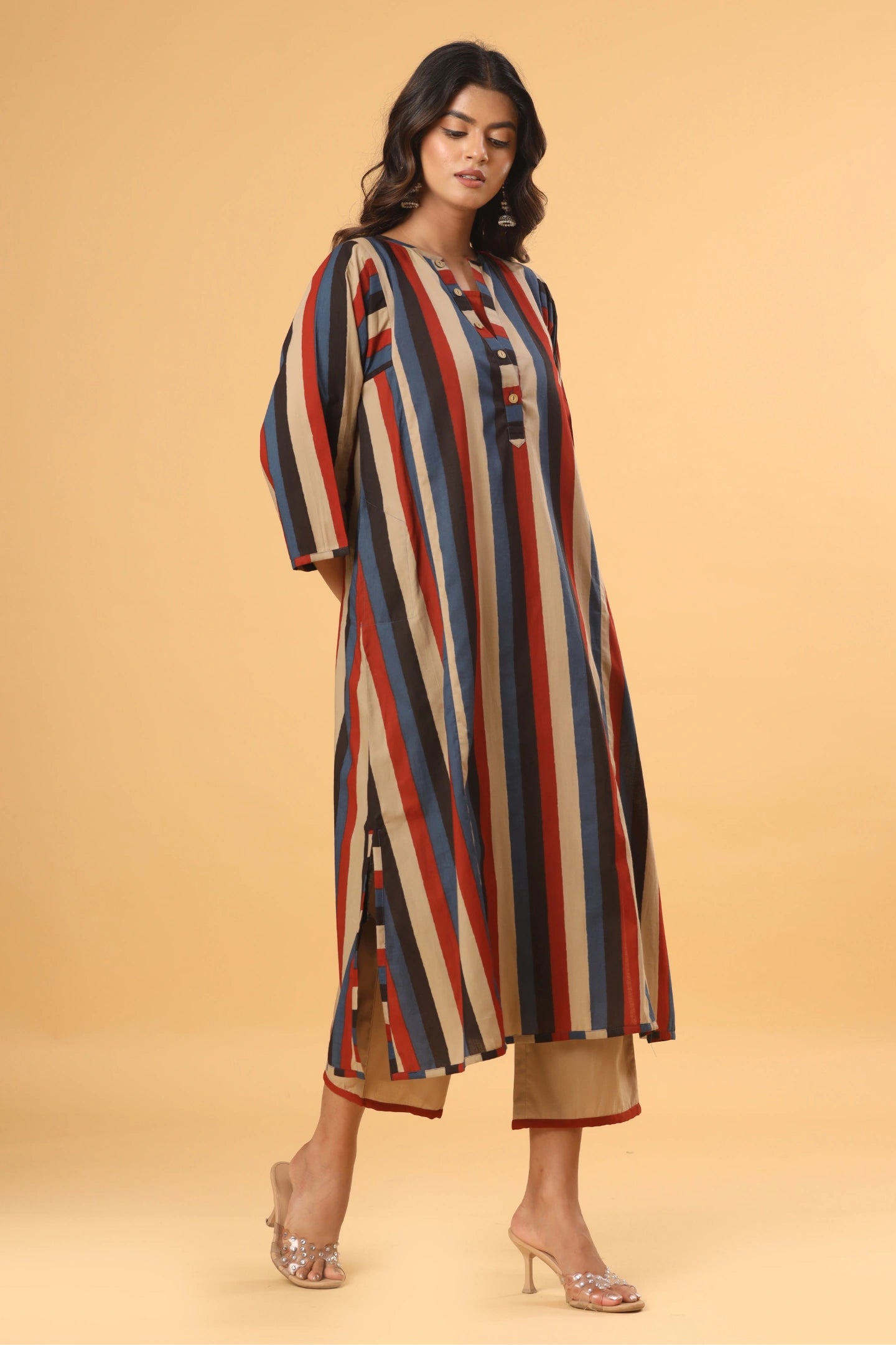Aarini Striped A-Line Kurta (Pants included)