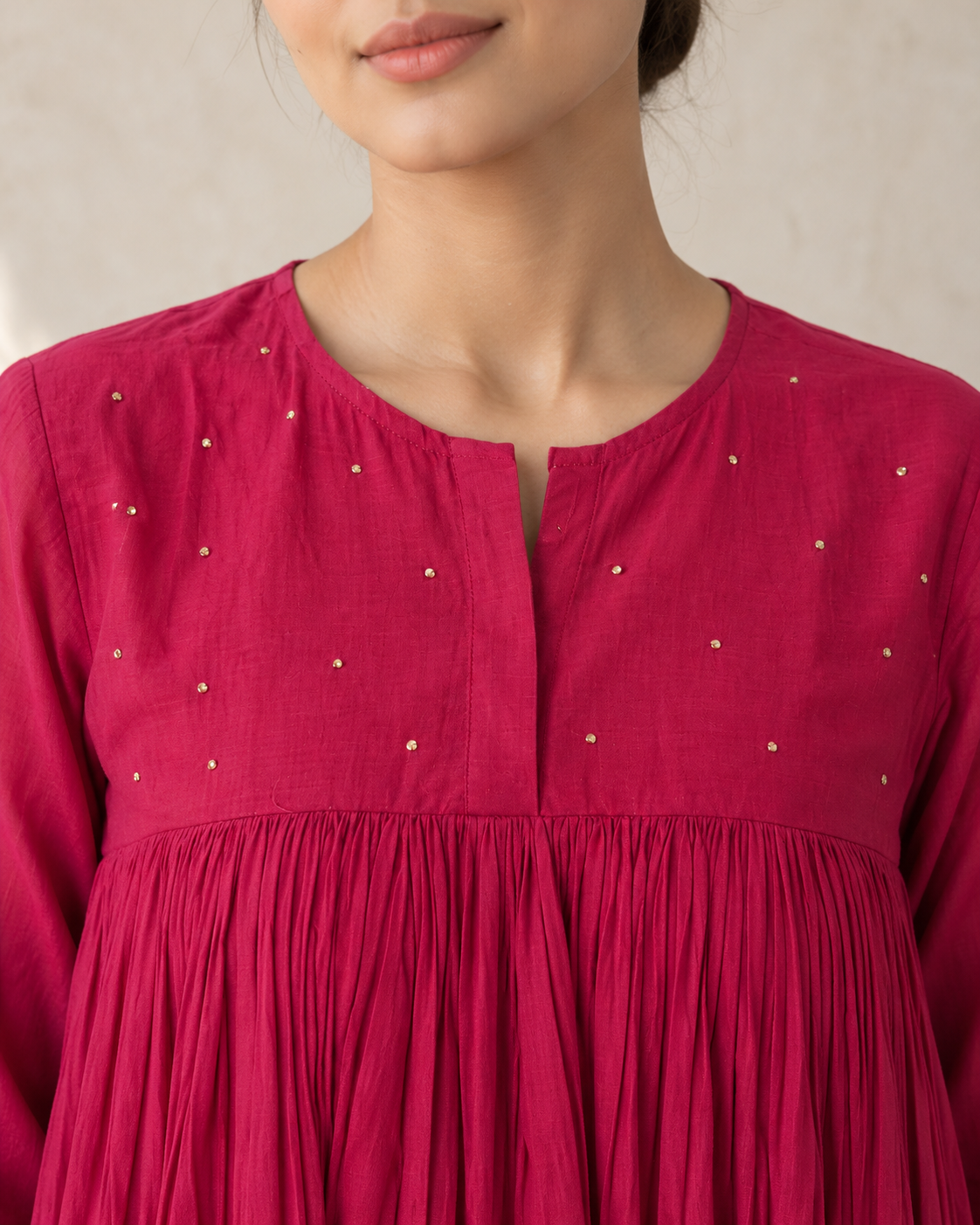 Berry Pink Mul Mul Gathered Kurta & Sharara Set