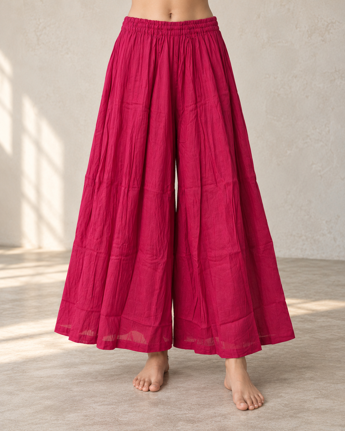 Berry Pink Mul Mul Gathered Kurta & Sharara Set