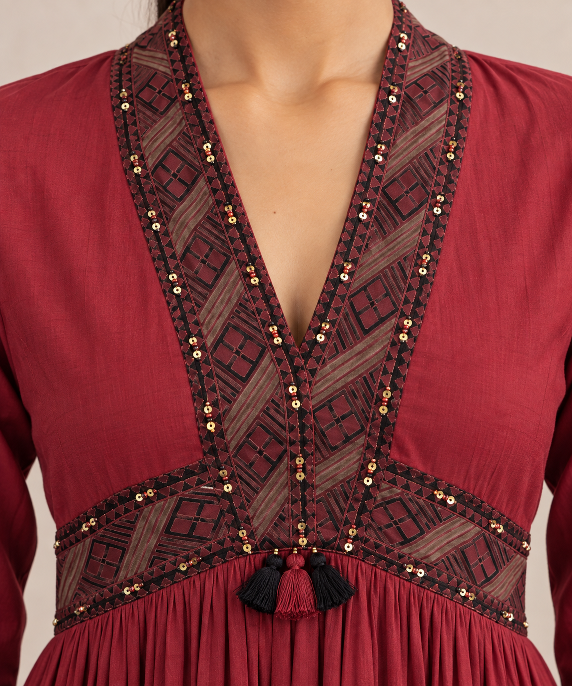 Carrot & Brown Hand Block Printed Gathered Kurta Set
