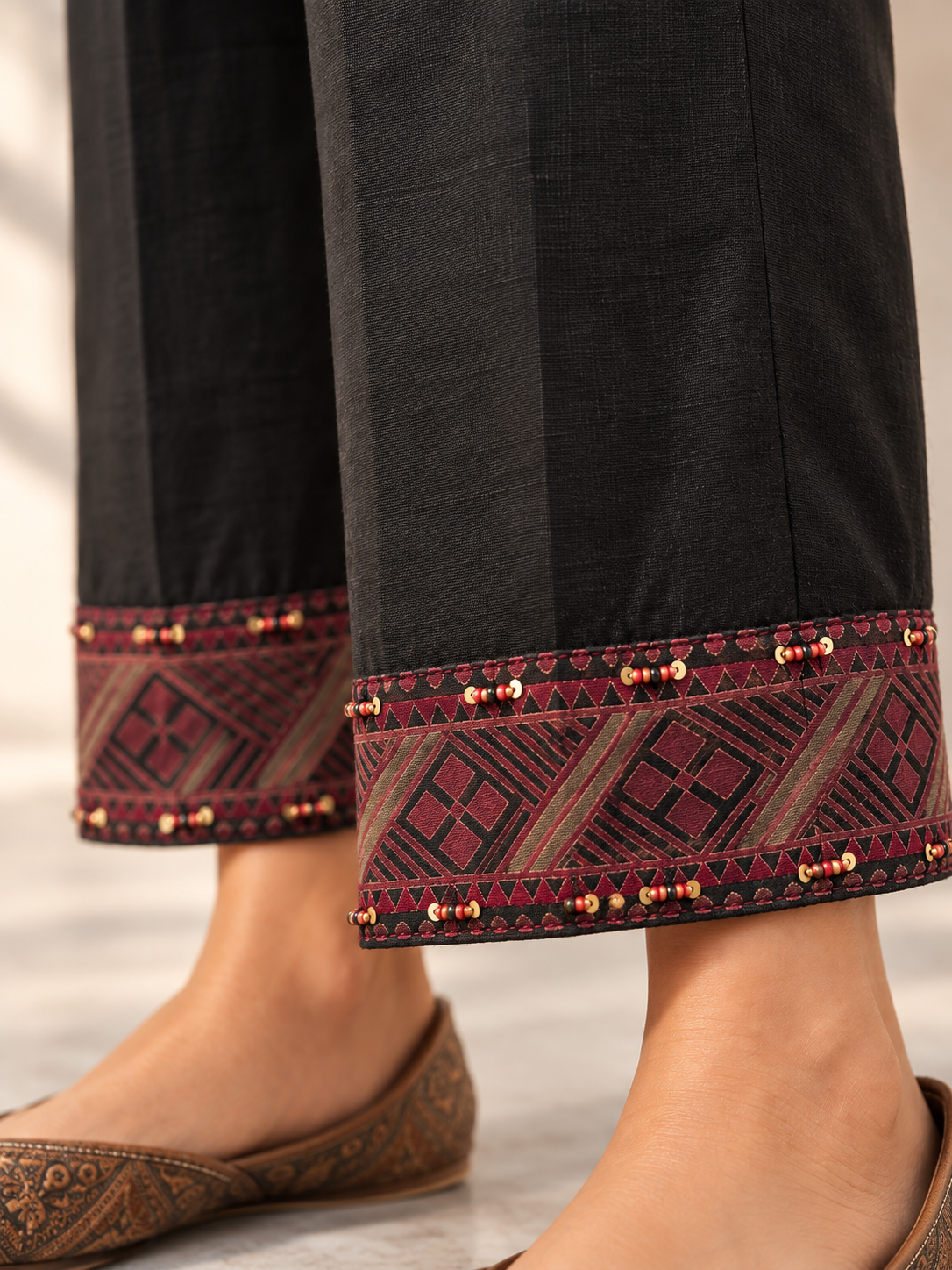 Carrot & Brown Hand Block Printed Gathered Kurta Set