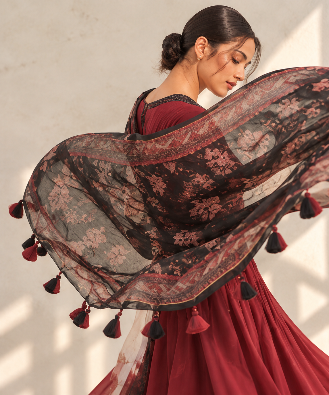 Carrot & Brown Hand Block Printed Gathered Kurta Set