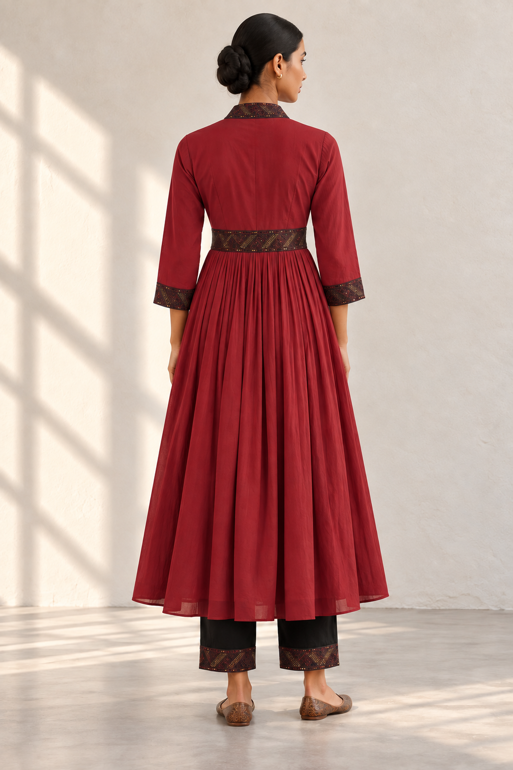 Carrot & Brown Hand Block Printed Gathered Kurta Set