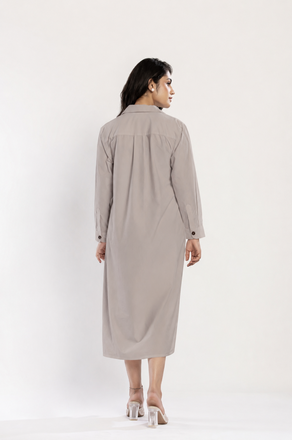 Cotton Poplin Shirt Dress (Warm Grey)