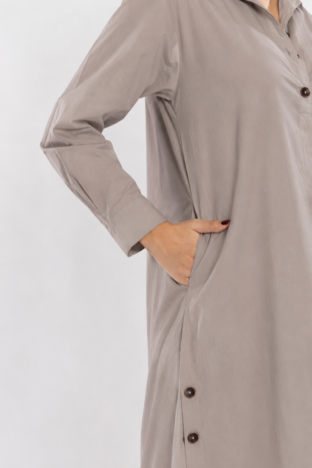 Cotton Poplin Shirt Dress (Warm Grey)