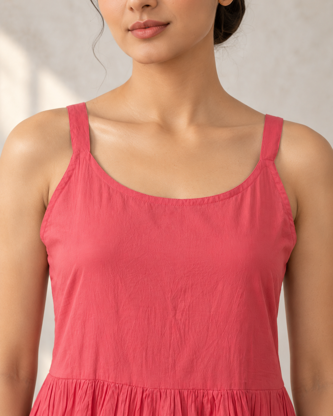 Fuchsia Pink Kurta, Coral inner & Dupatta Set