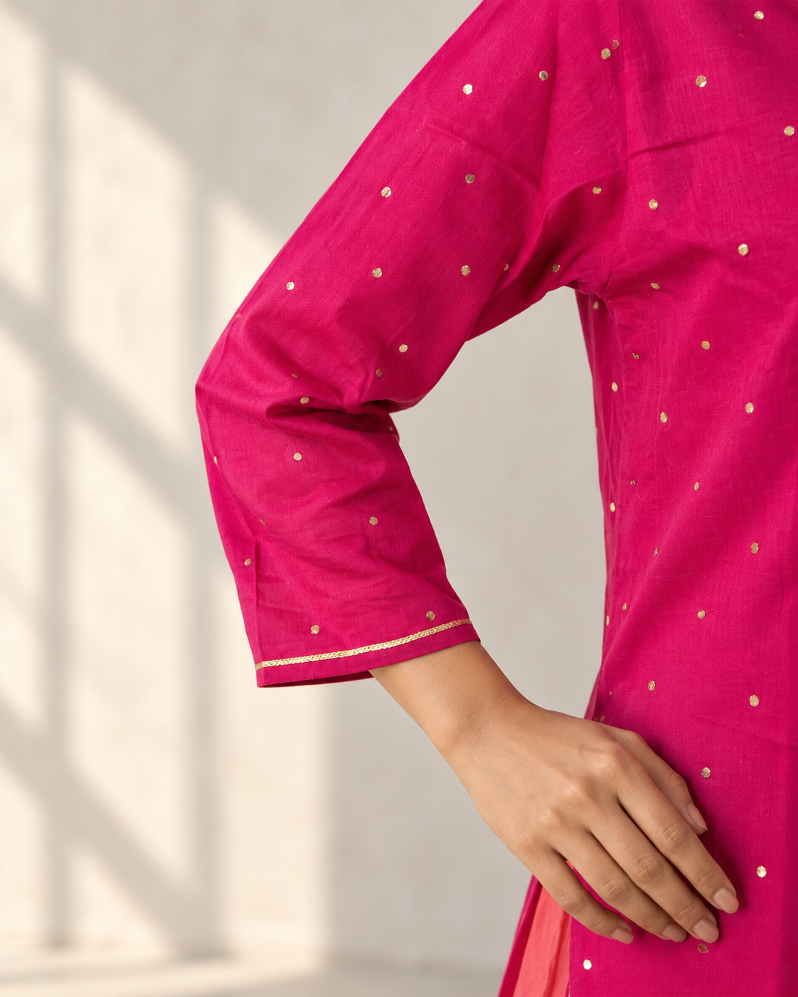Fuchsia Pink Kurta, Coral inner & Dupatta Set