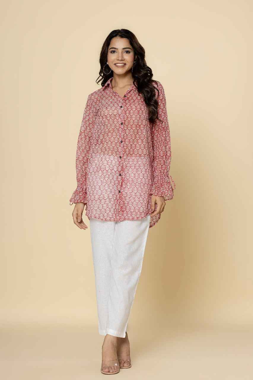 Naksh Kota Red And White Short Shirt