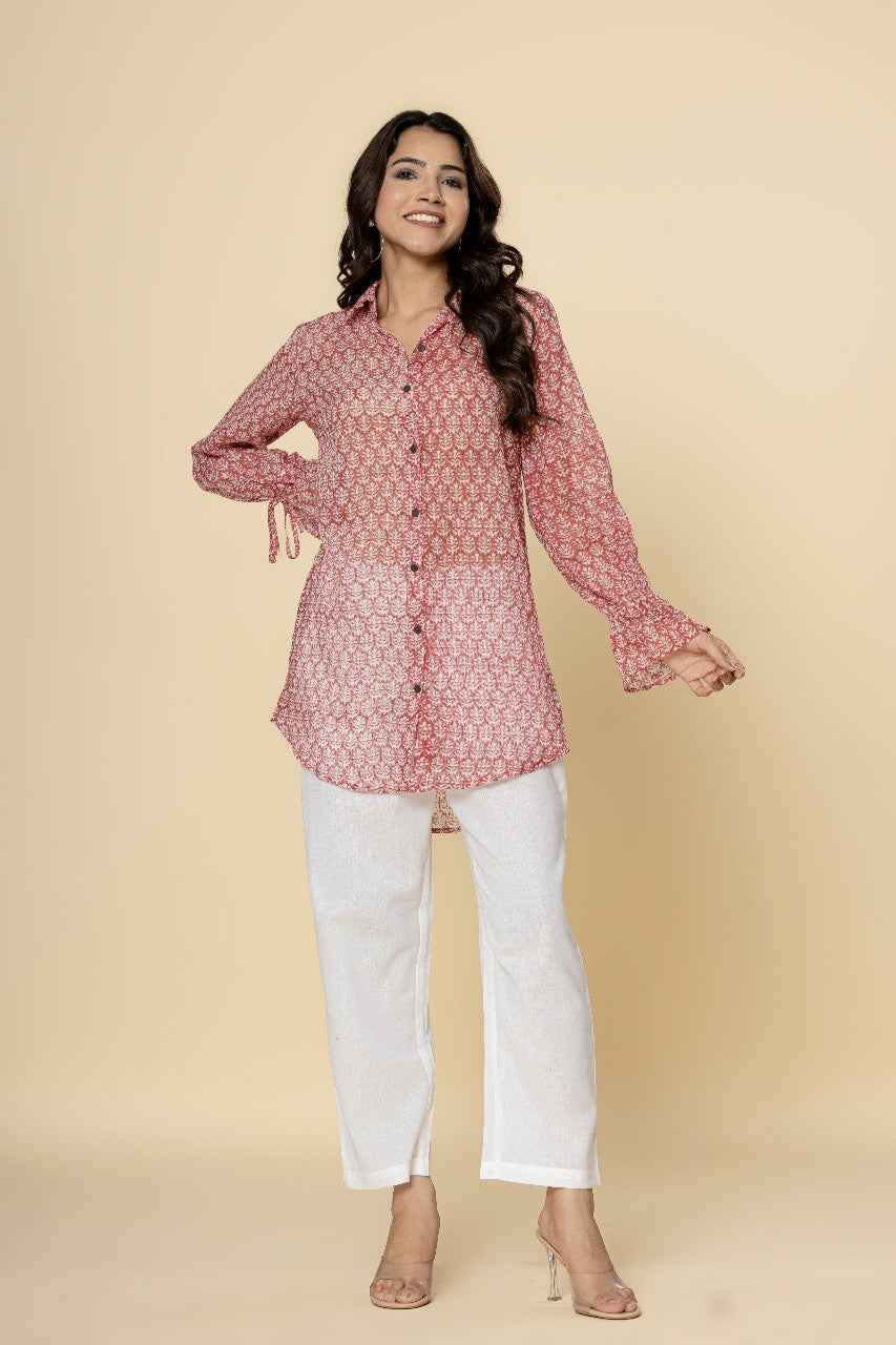 Naksh Kota Red And White Short Shirt