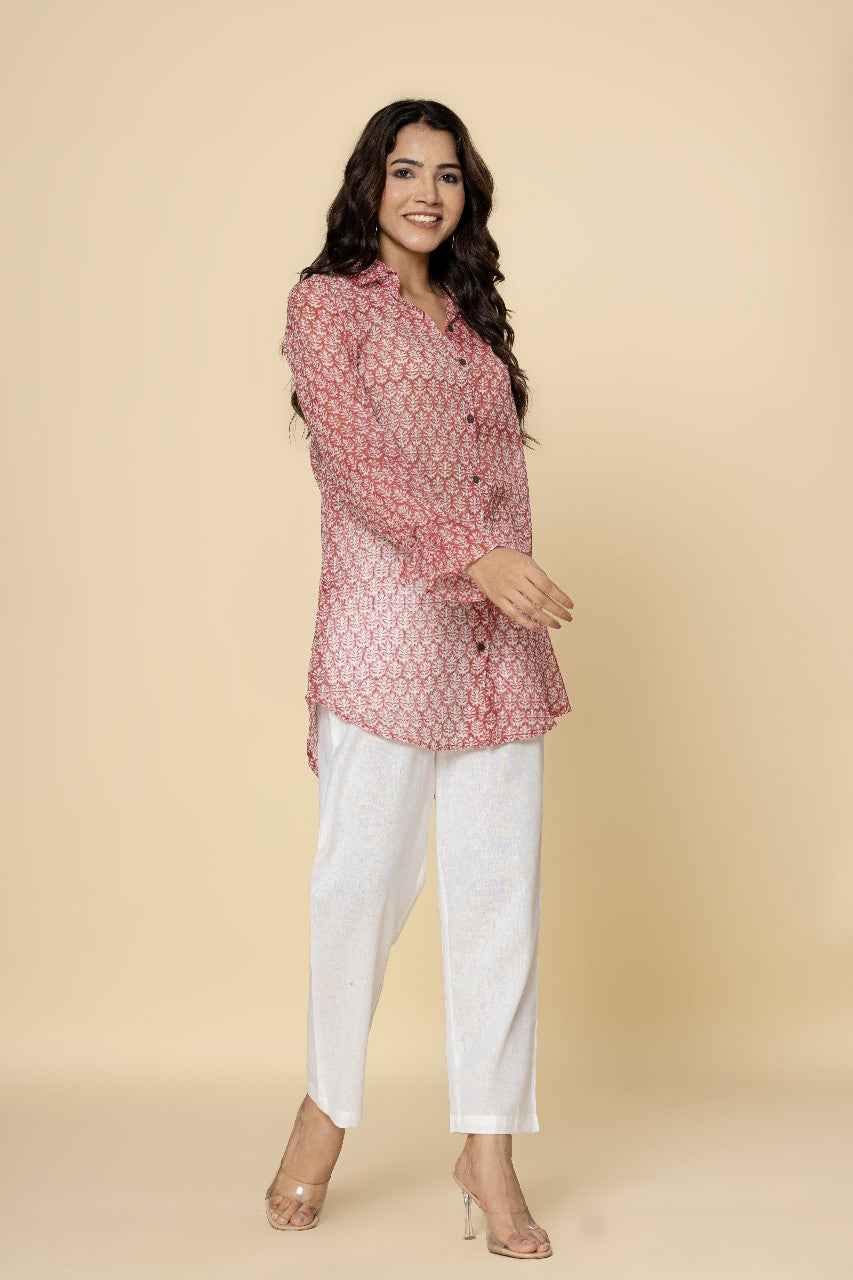 Naksh Kota Red And White Short Shirt