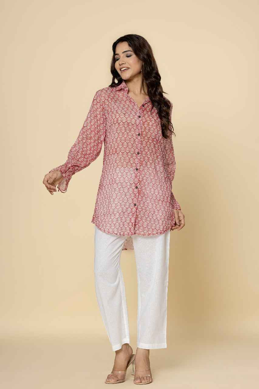 Naksh Kota Red And White Short Shirt