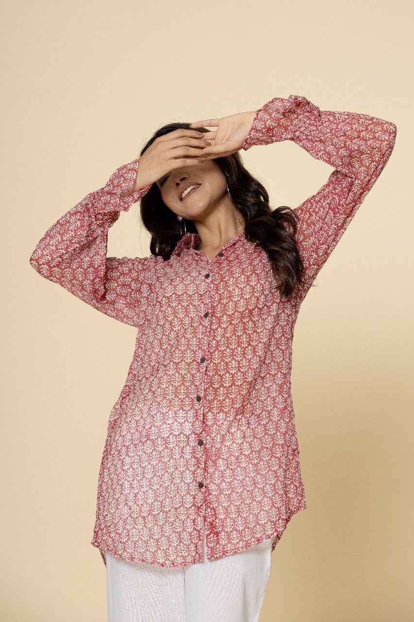 Naksh Kota Red And White Short Shirt