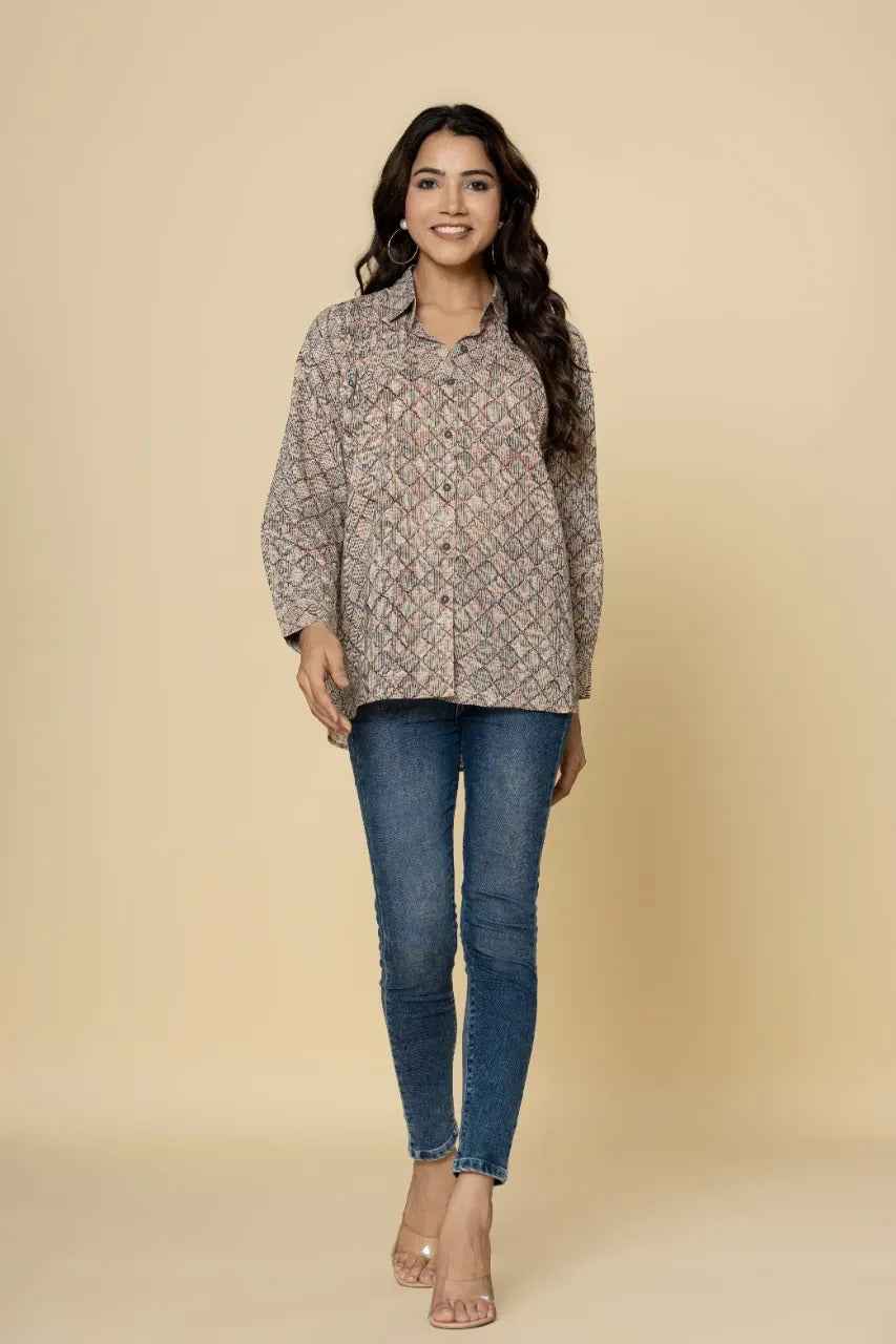 Naksh Block Printed Checked Short Shirt