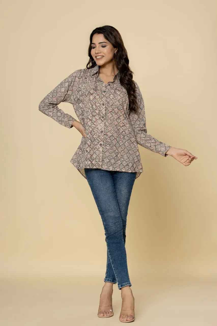 Naksh Block Printed Checked Short Shirt