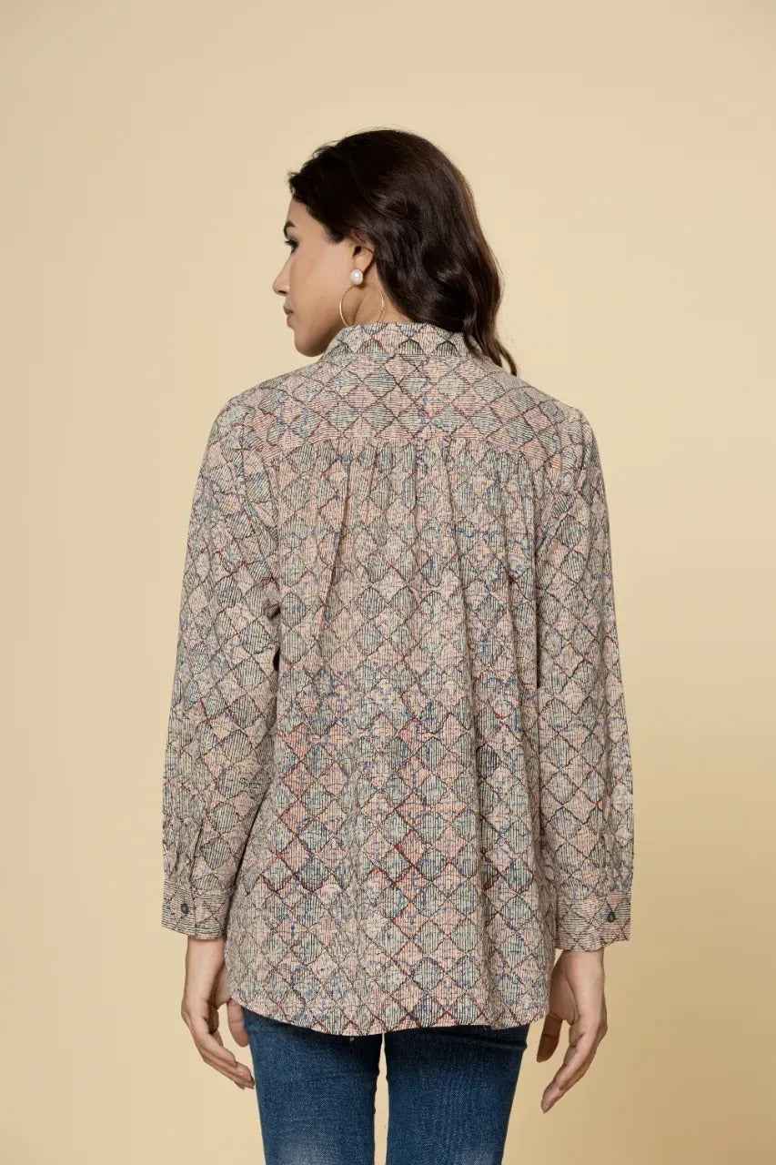 Naksh Block Printed Checked Short Shirt