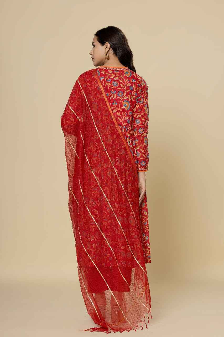 (Set of 3) Naksh Red Kalidar Kurta