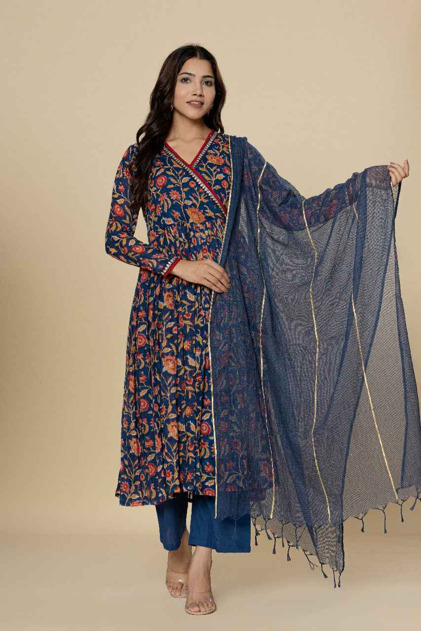 (Set of 3) Naksh Dark Blue Kalidar Kurta