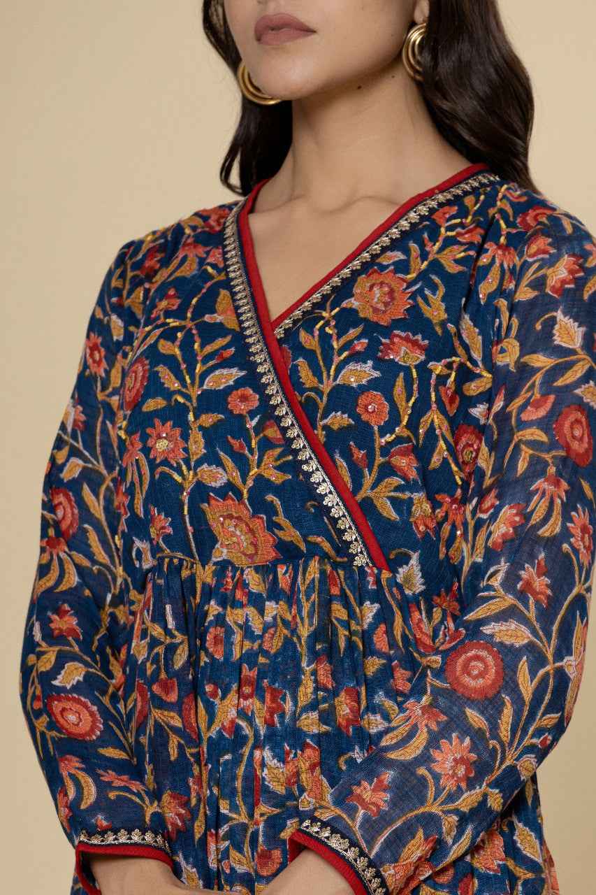 (Set of 3) Naksh Dark Blue Kalidar Kurta