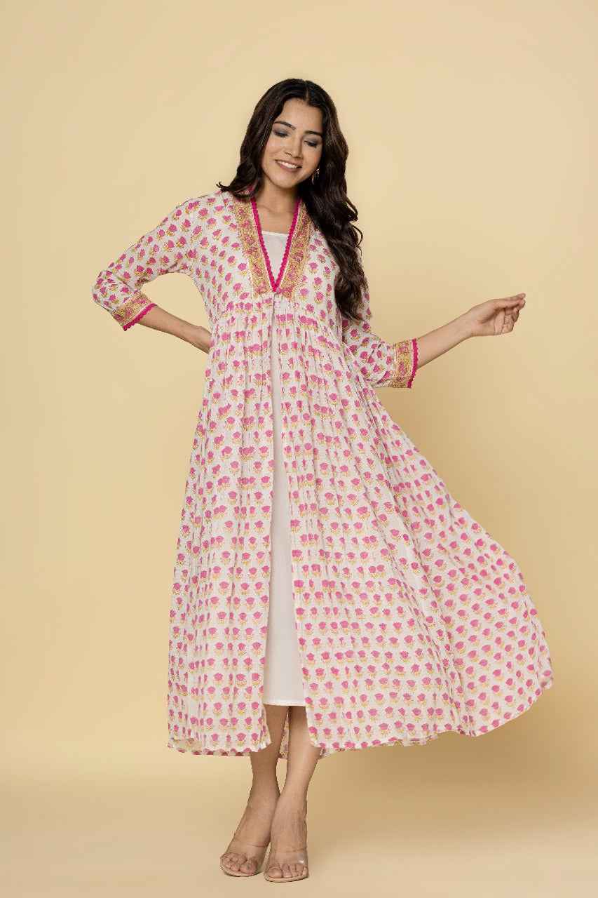 Naksh Printed Kurta Jacket With Plain Inner