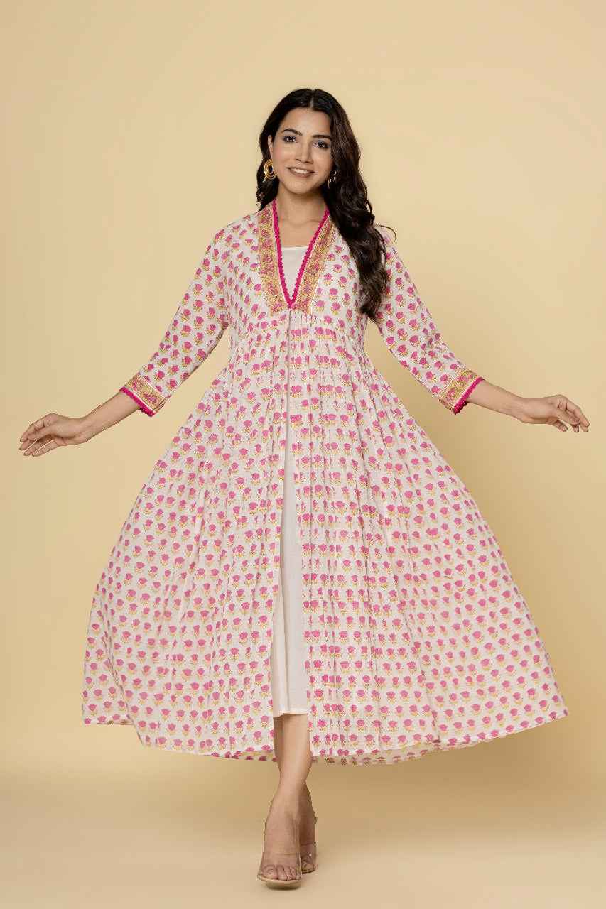 Naksh Printed Kurta Jacket With Plain Inner