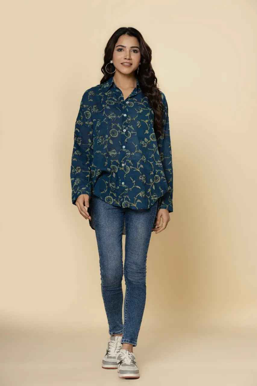 Naksh Blue Vanaspati Print Short Shirt