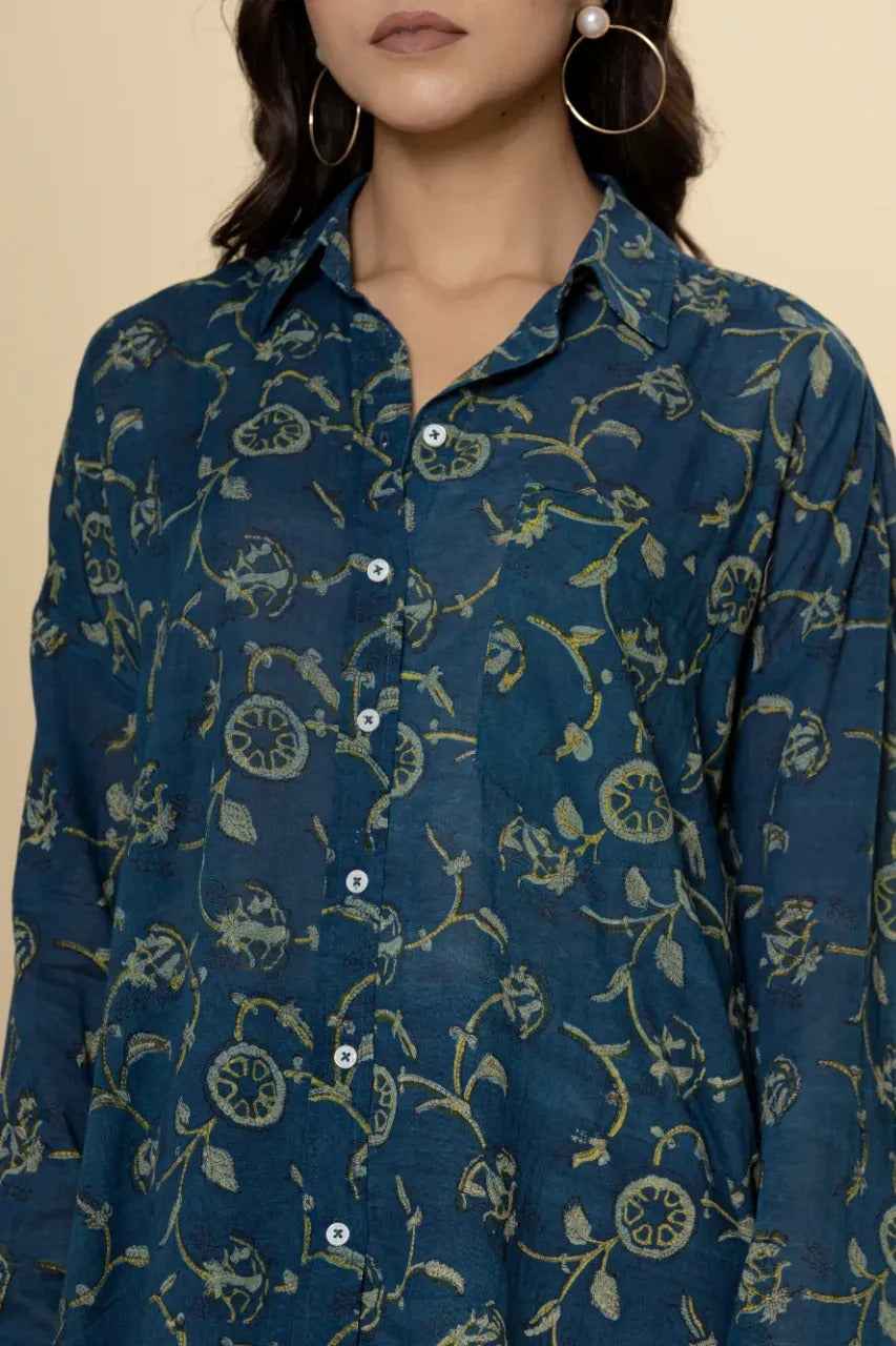Naksh Blue Vanaspati Print Short Shirt