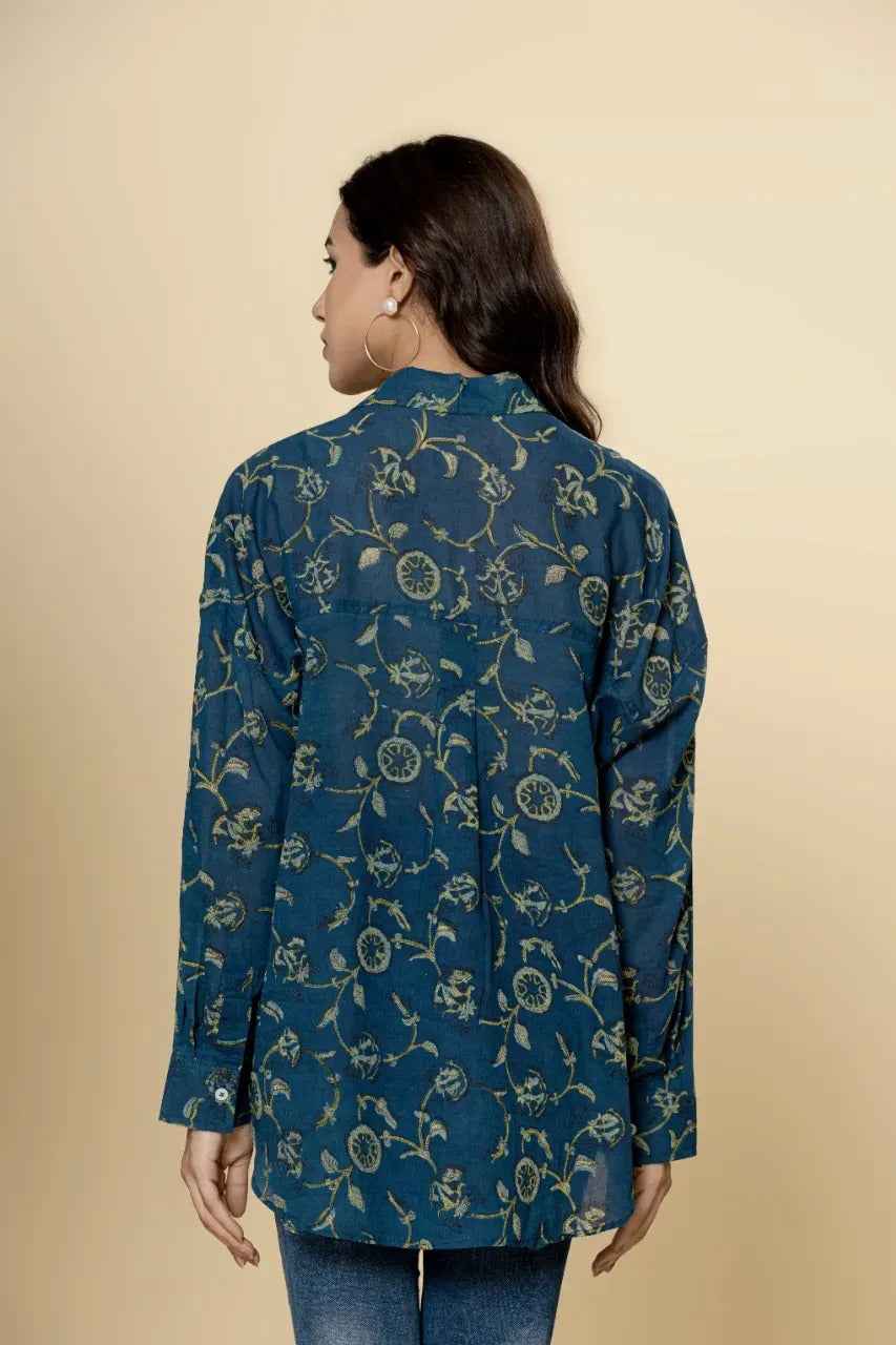 Naksh Blue Vanaspati Print Short Shirt