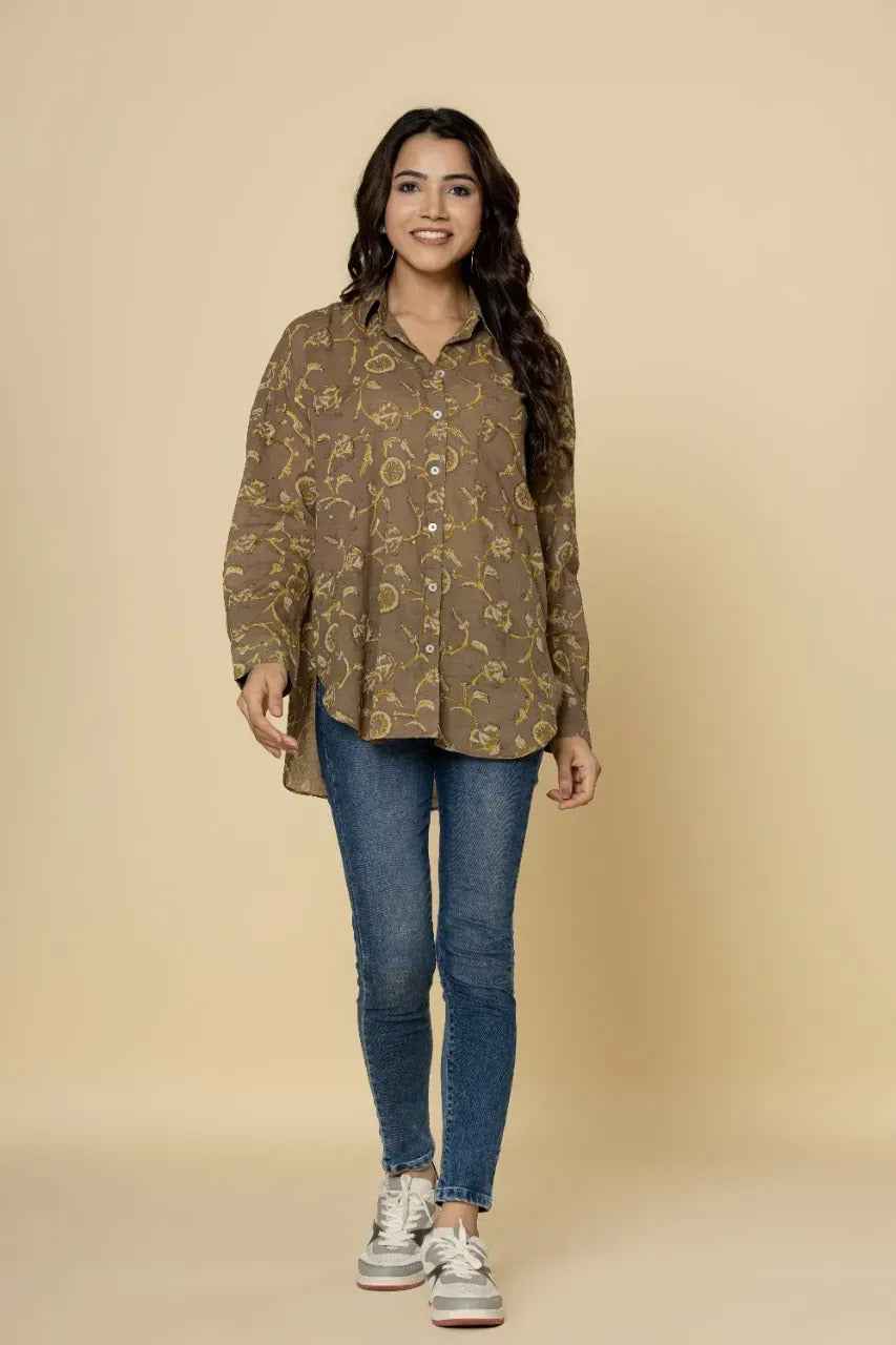 Naksh Brown Vanaspati Print Short Shirt