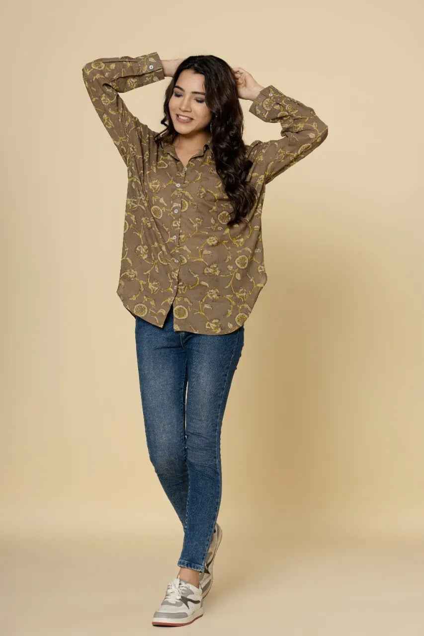 Naksh Brown Vanaspati Print Short Shirt