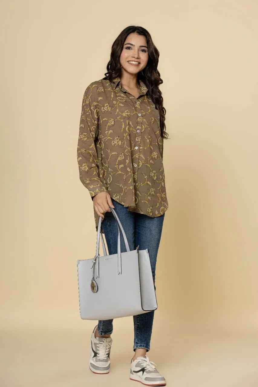 Naksh Brown Vanaspati Print Short Shirt