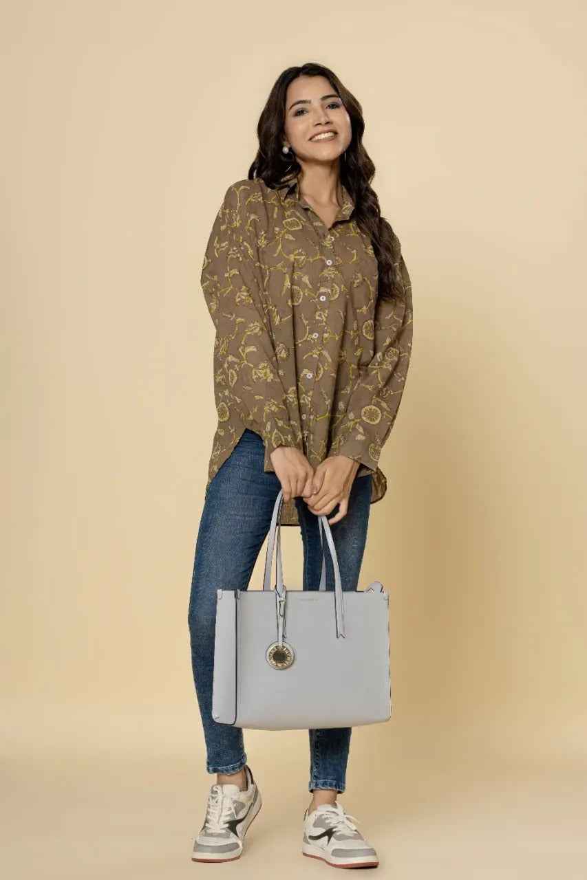 Naksh Brown Vanaspati Print Short Shirt