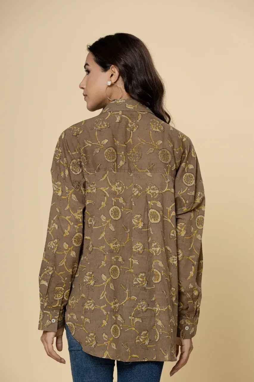 Naksh Brown Vanaspati Print Short Shirt