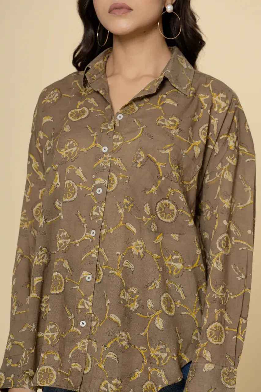 Naksh Brown Vanaspati Print Short Shirt