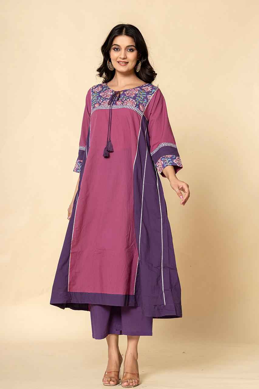 (Set of 2) Naksh Purple-Pink Dual Tone Side Kalis Kurta And Pants