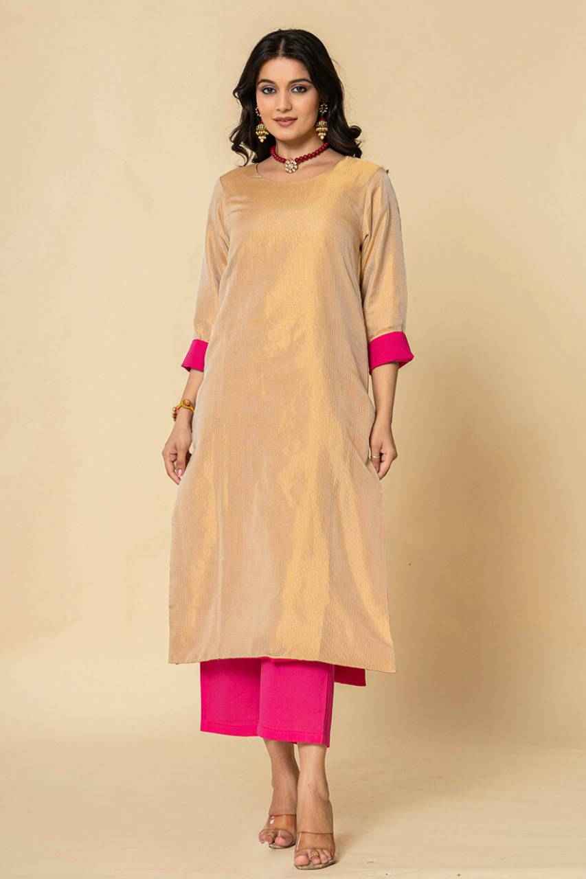 (Set of 3) Naksh Golden Tissue Straight Kurta