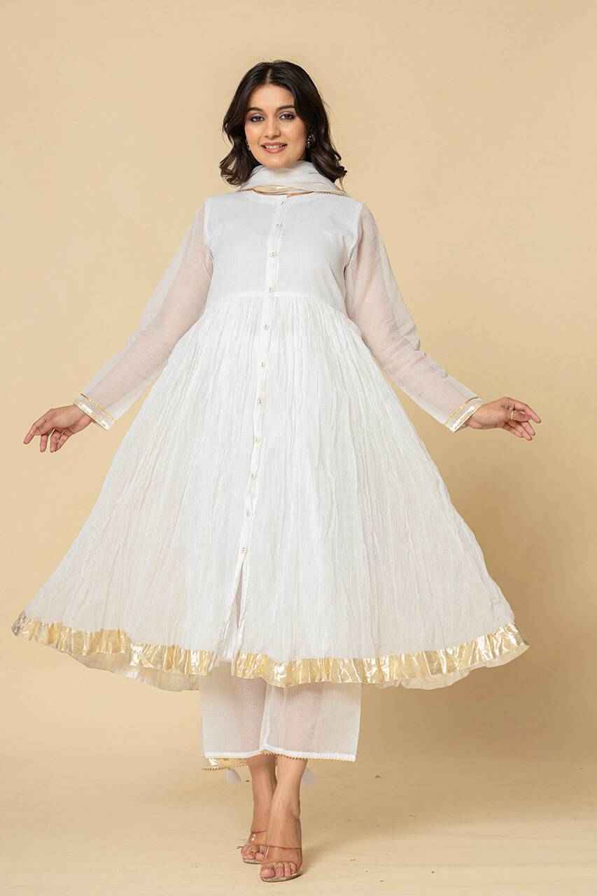 (Set of 3) Naksh White Kota Doriya Gathered Kurta