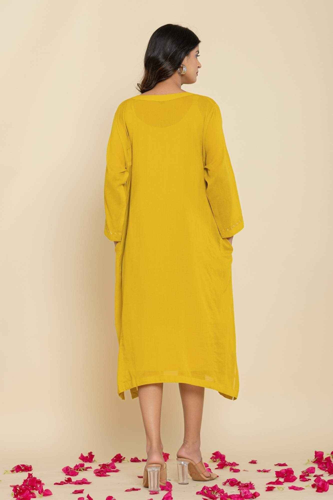 Naksh Yellow Solid Cotton Mulmul(Voile) With Inner Kaftan-Dress