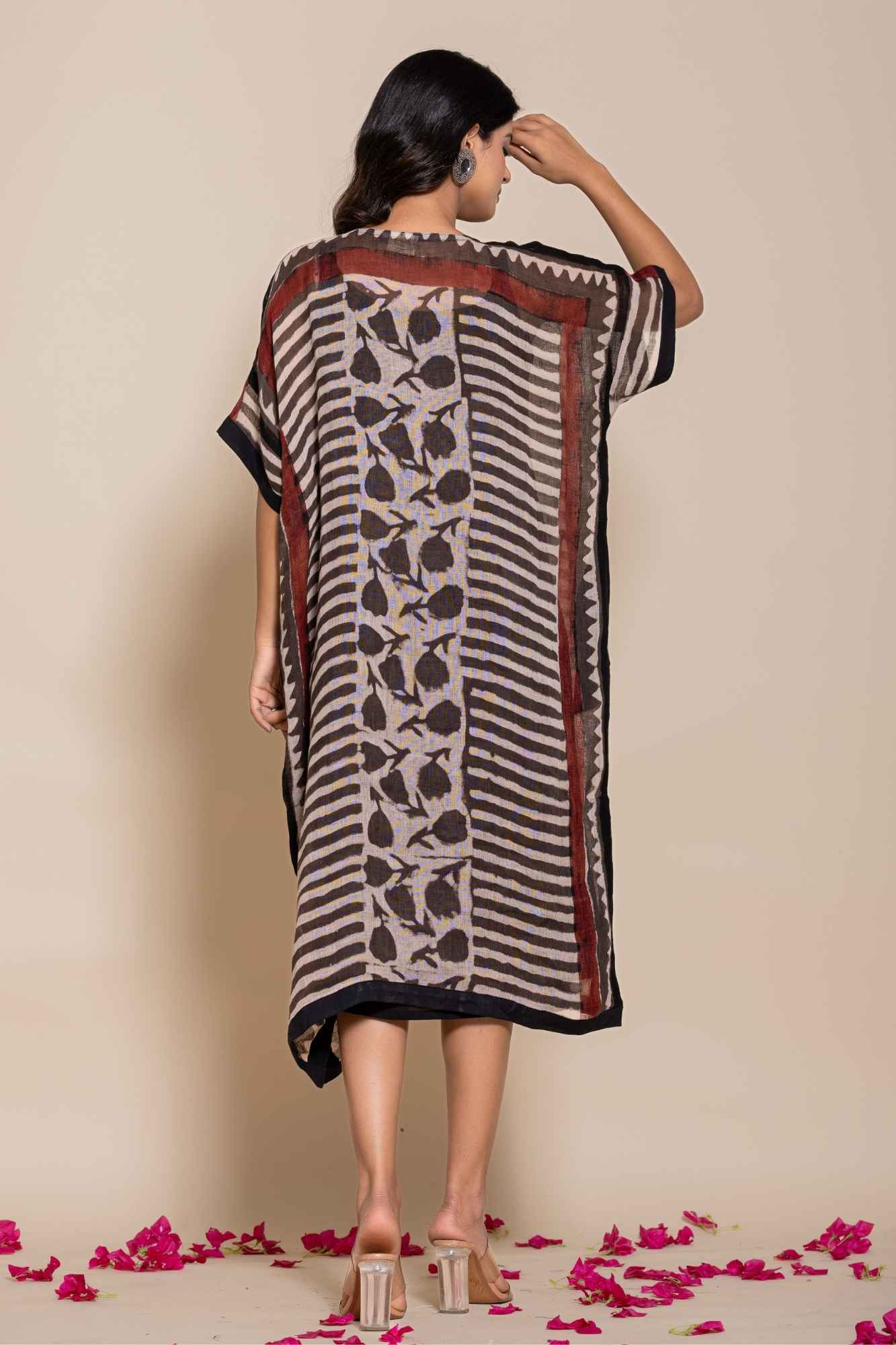 Naksh Pure Linen Free Size Brown Kaftan-Dress With Customizable Inner