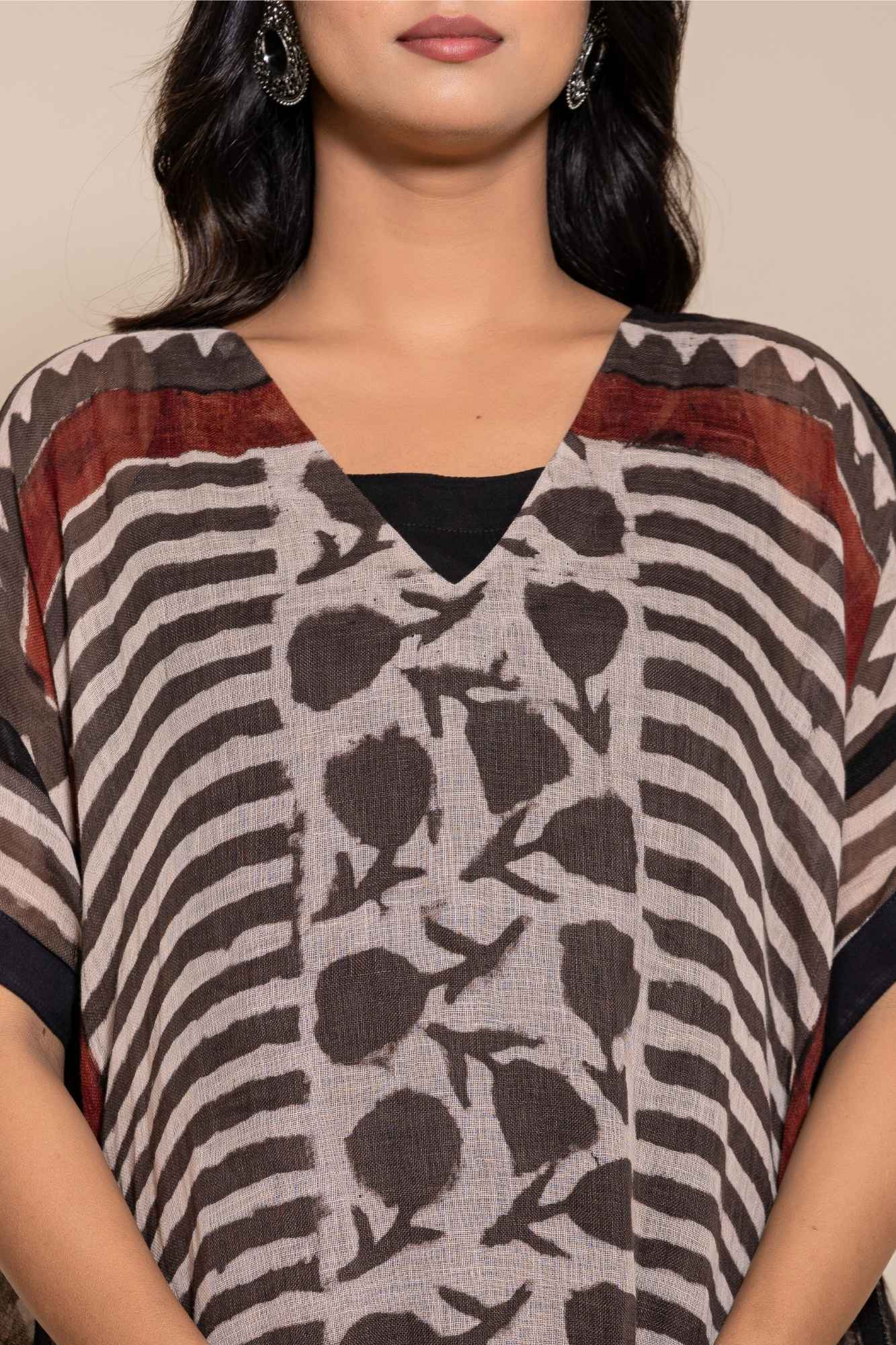 Naksh Pure Linen Free Size Brown Kaftan-Dress With Customizable Inner