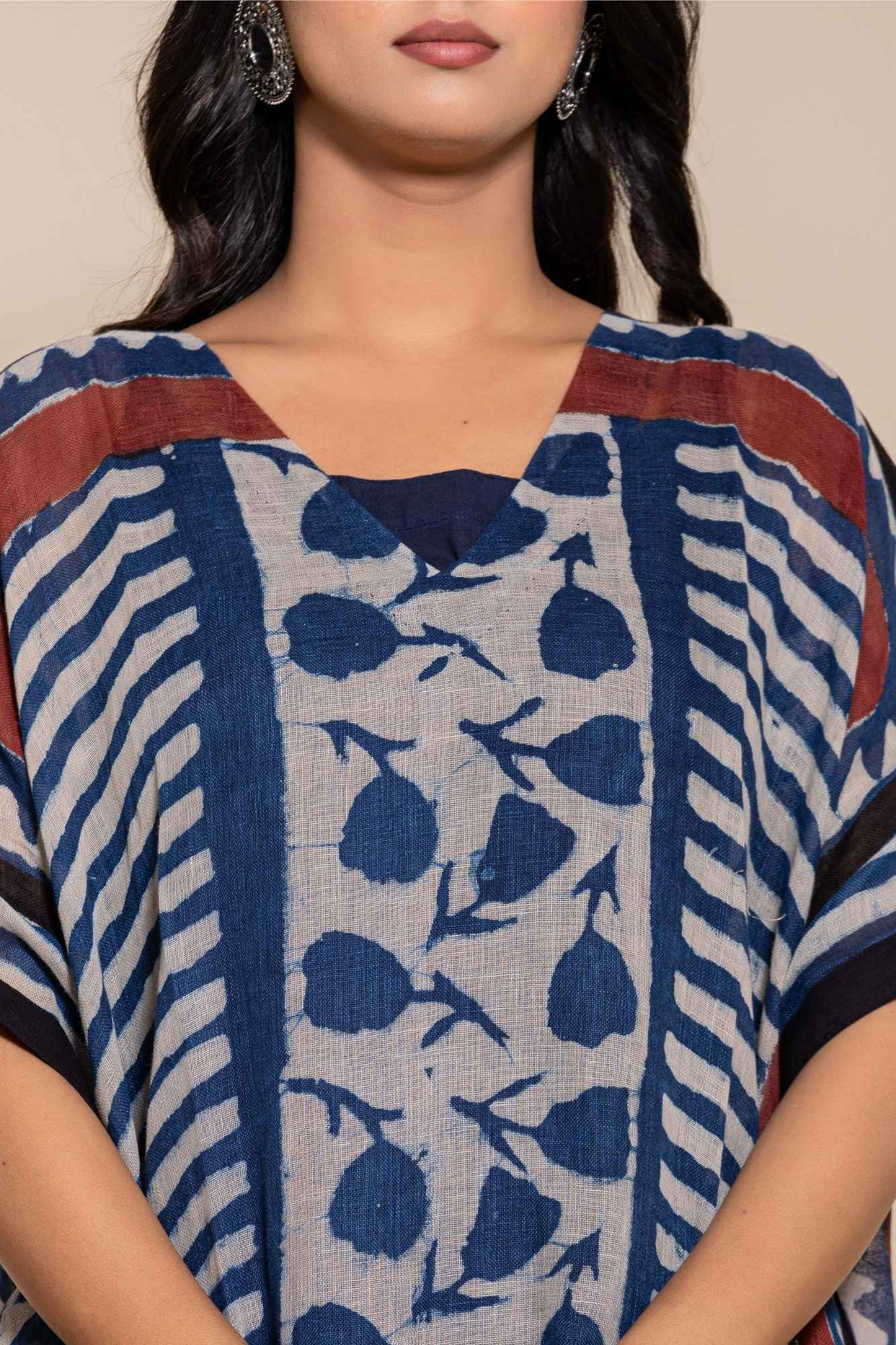 Naksh Pure Linen Free Size Blue Kaftan-Dress With Customizable Inner