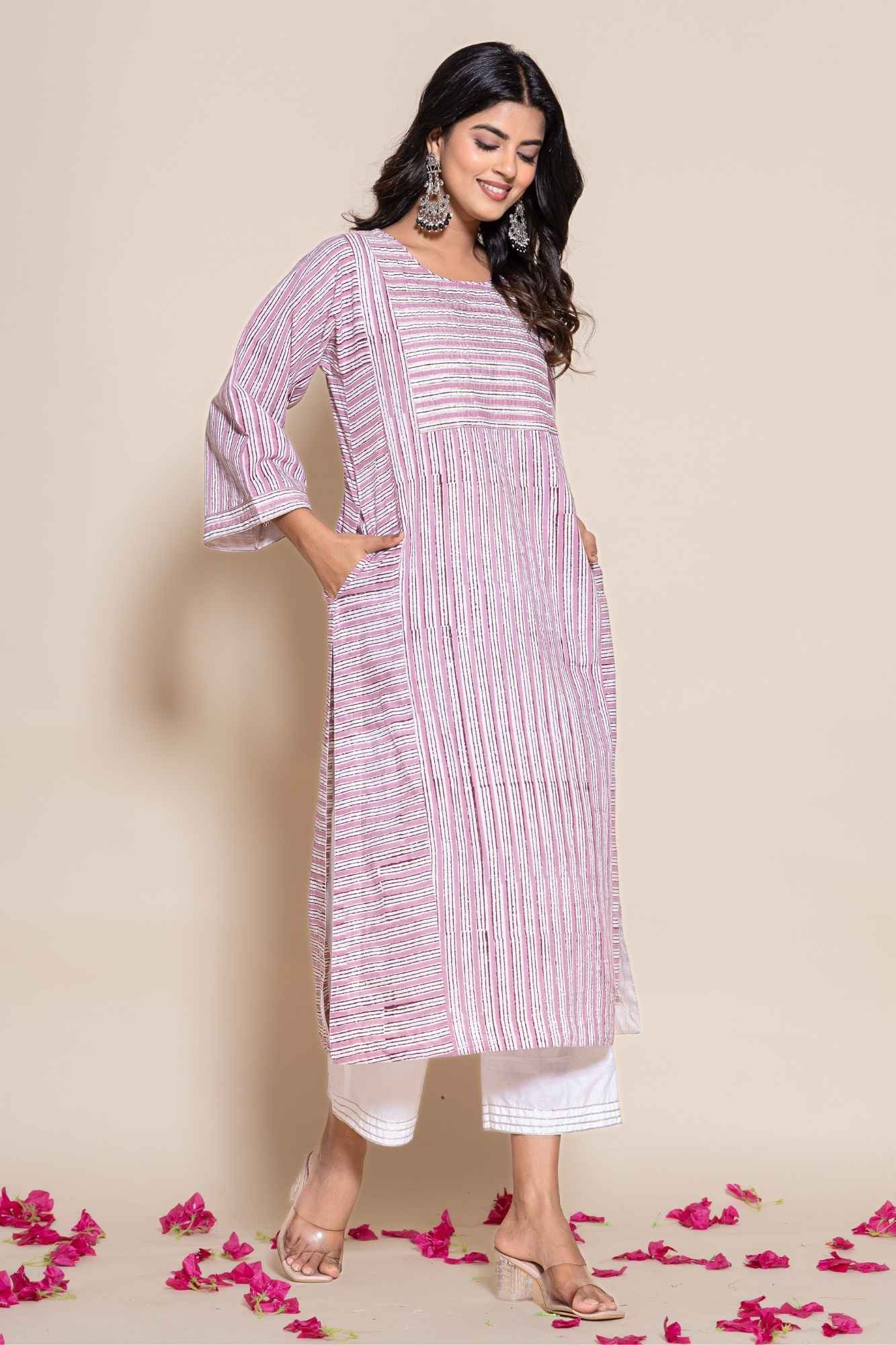 (Set of 2) Naksh Cotton Onion Pink Kurta,Pants and Dupatta