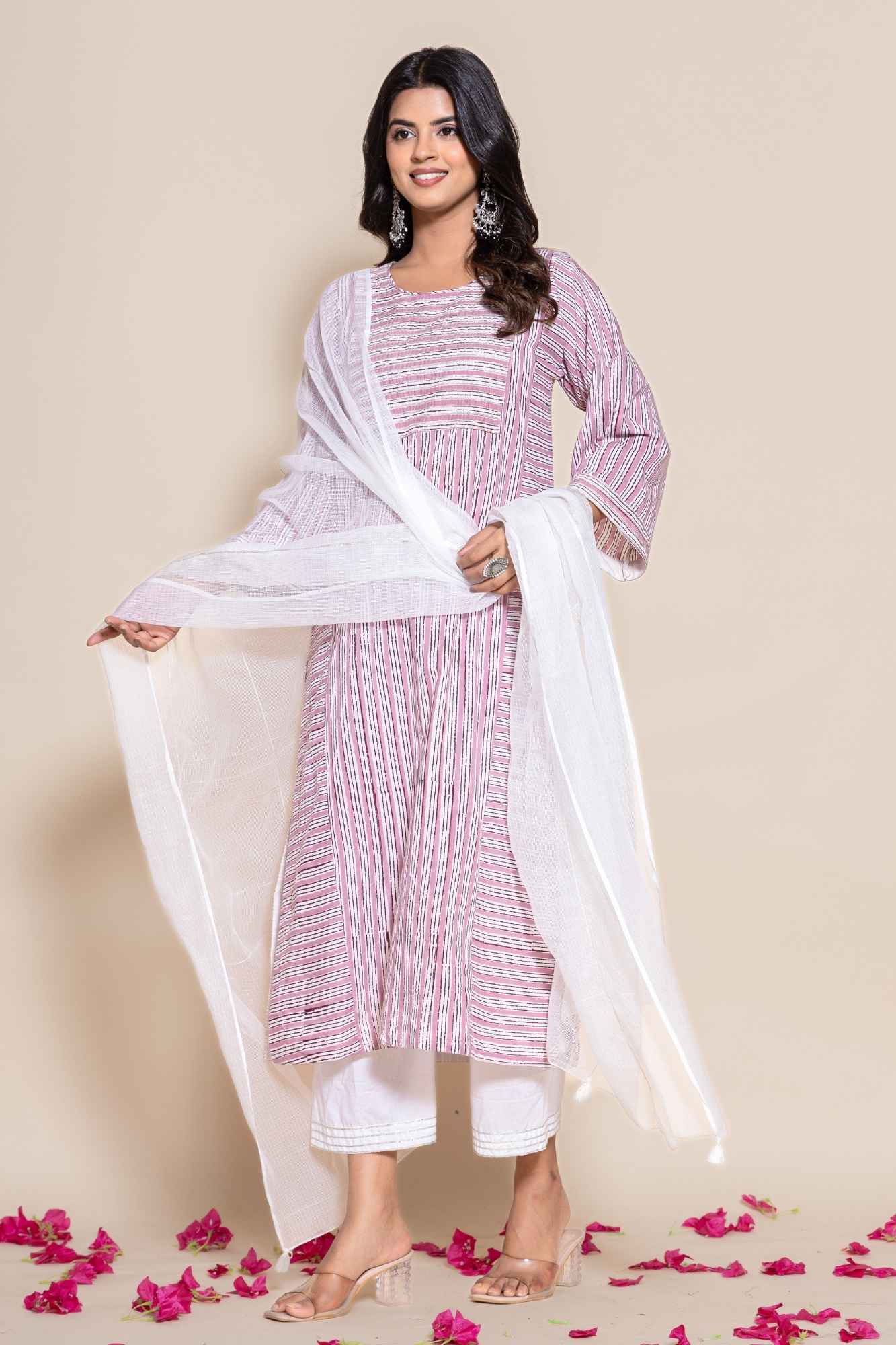 (Set of 2) Naksh Cotton Onion Pink Kurta,Pants and Dupatta