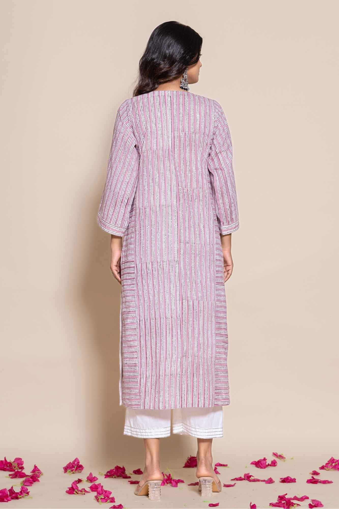 (Set of 2) Naksh Cotton Onion Pink Kurta,Pants and Dupatta