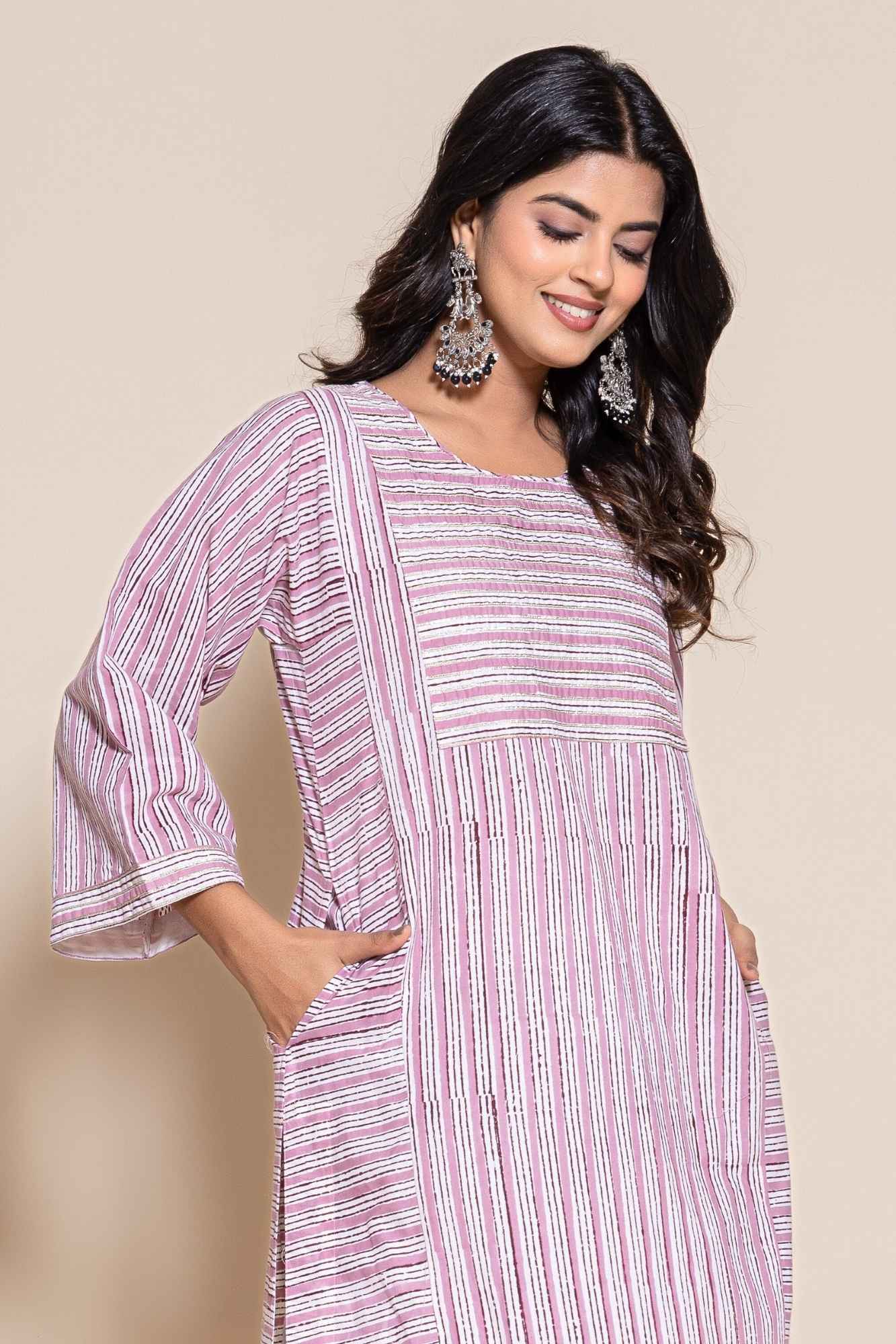 (Set of 2) Naksh Cotton Onion Pink Kurta,Pants and Dupatta